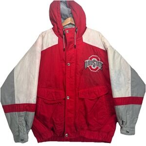 VTG Mirage Ohio State Buckeye Parka Men XXL Red White Grey Quilted Hooded Jacket